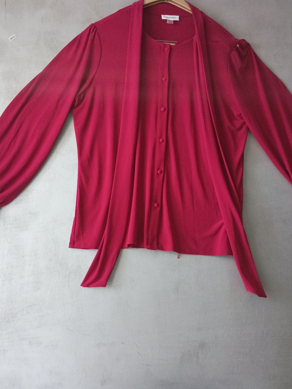 Calvin Klein Red Tie-Neck Button Front Blouse